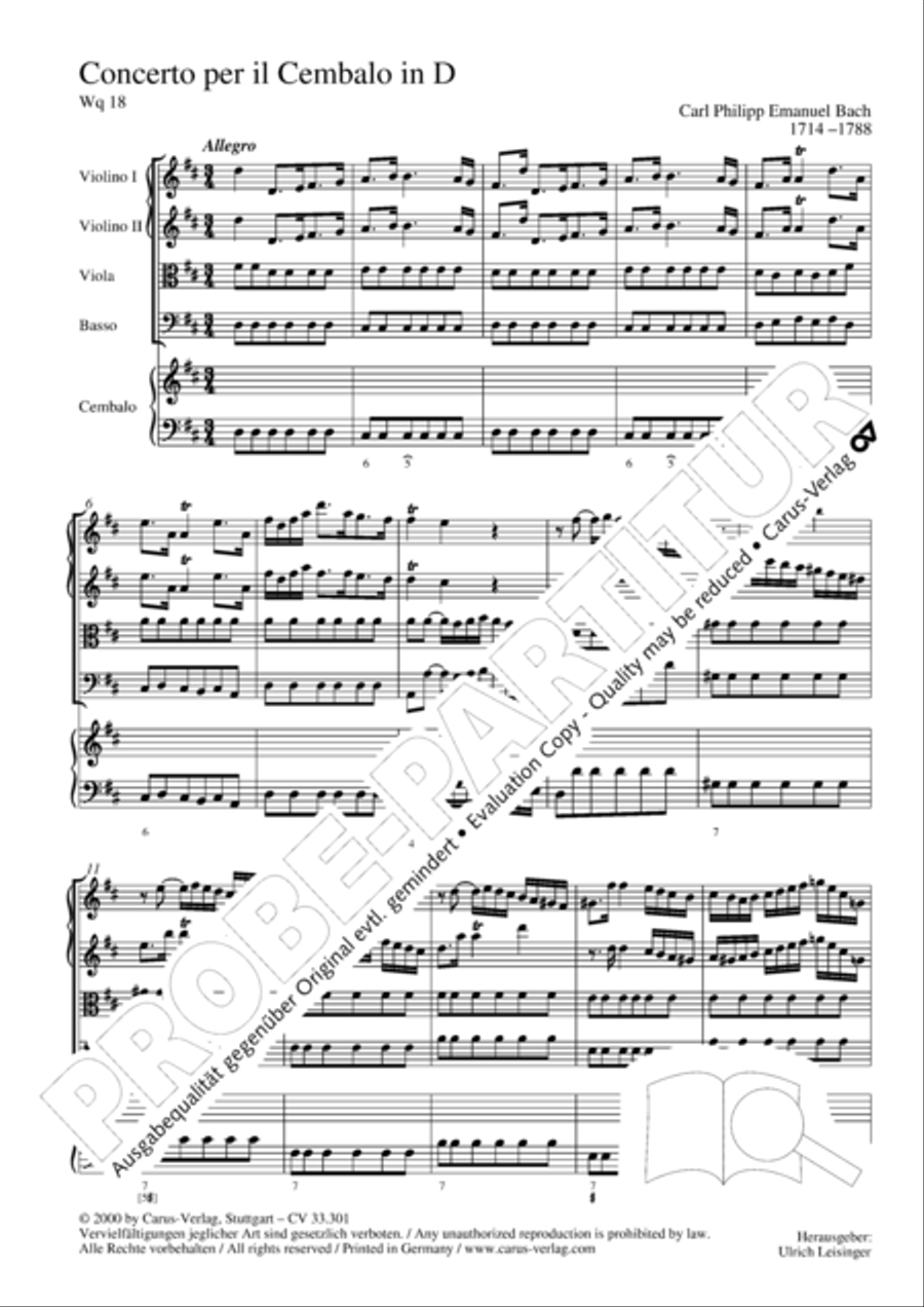 Concerto per il Cembalo in D Cello scores gallery preview page 7