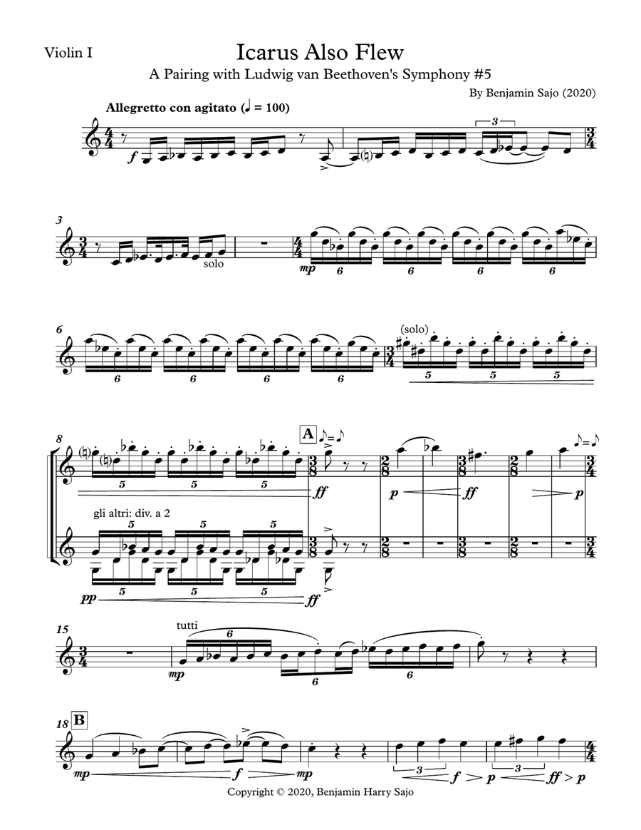 Icarus Also Flew: A Pairing with Beethoven's Symphony #5 - Violin I Violin Solo scores gallery preview page 1