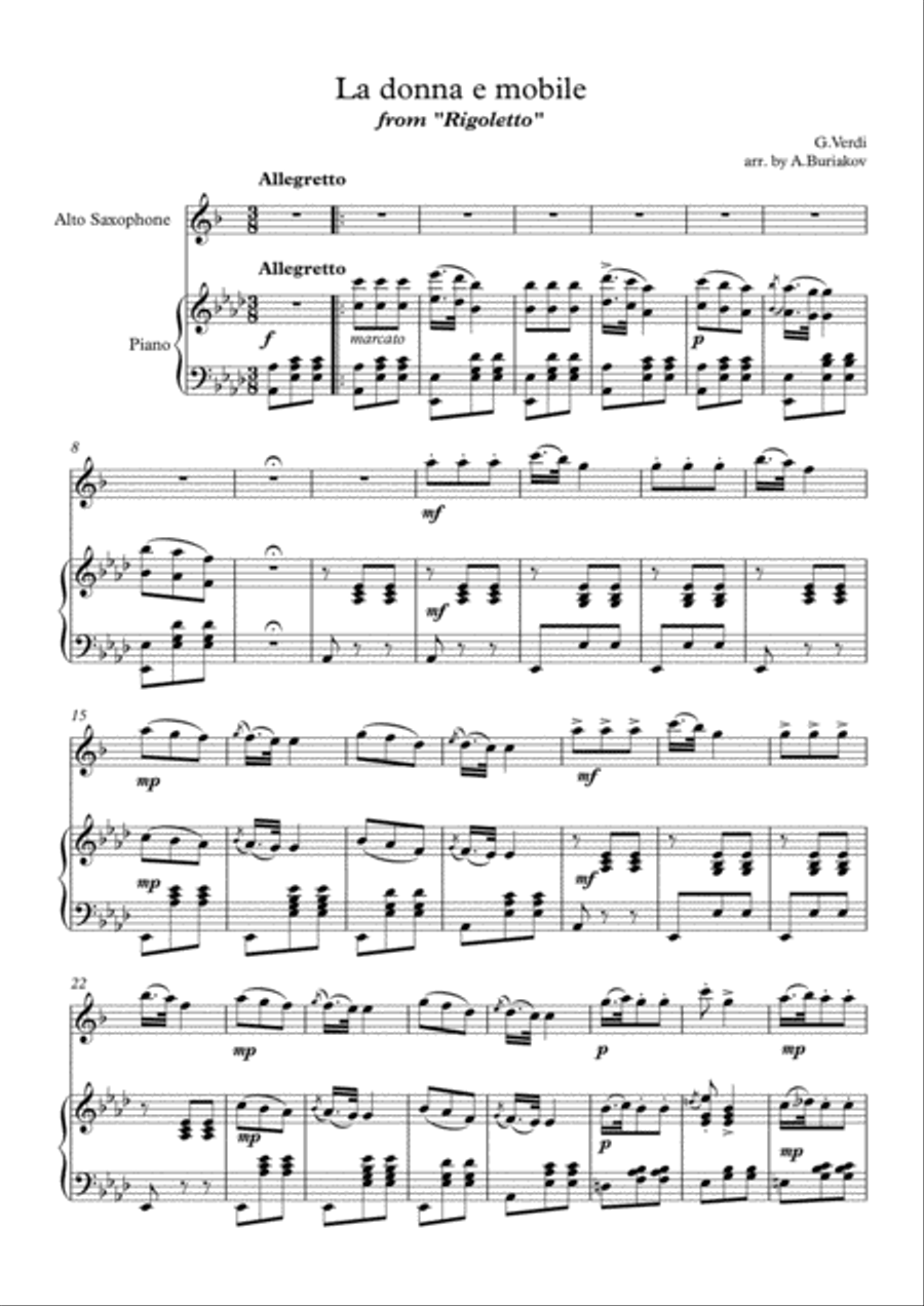 Three famous songs from Verdi's operas arranged for alto saxophone Alto Saxophone scores gallery preview page 5