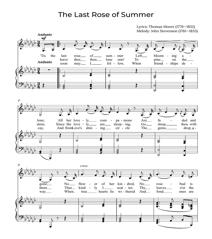 The Last Rose of Summer - Alto with piano in Gb Alto Voice scores gallery preview page 1
