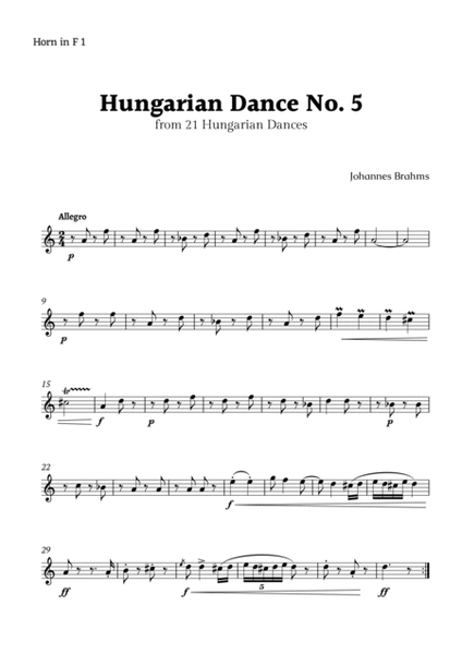Hungarian Dance No. 5 by Brahms for Horn in F Quartet image number null