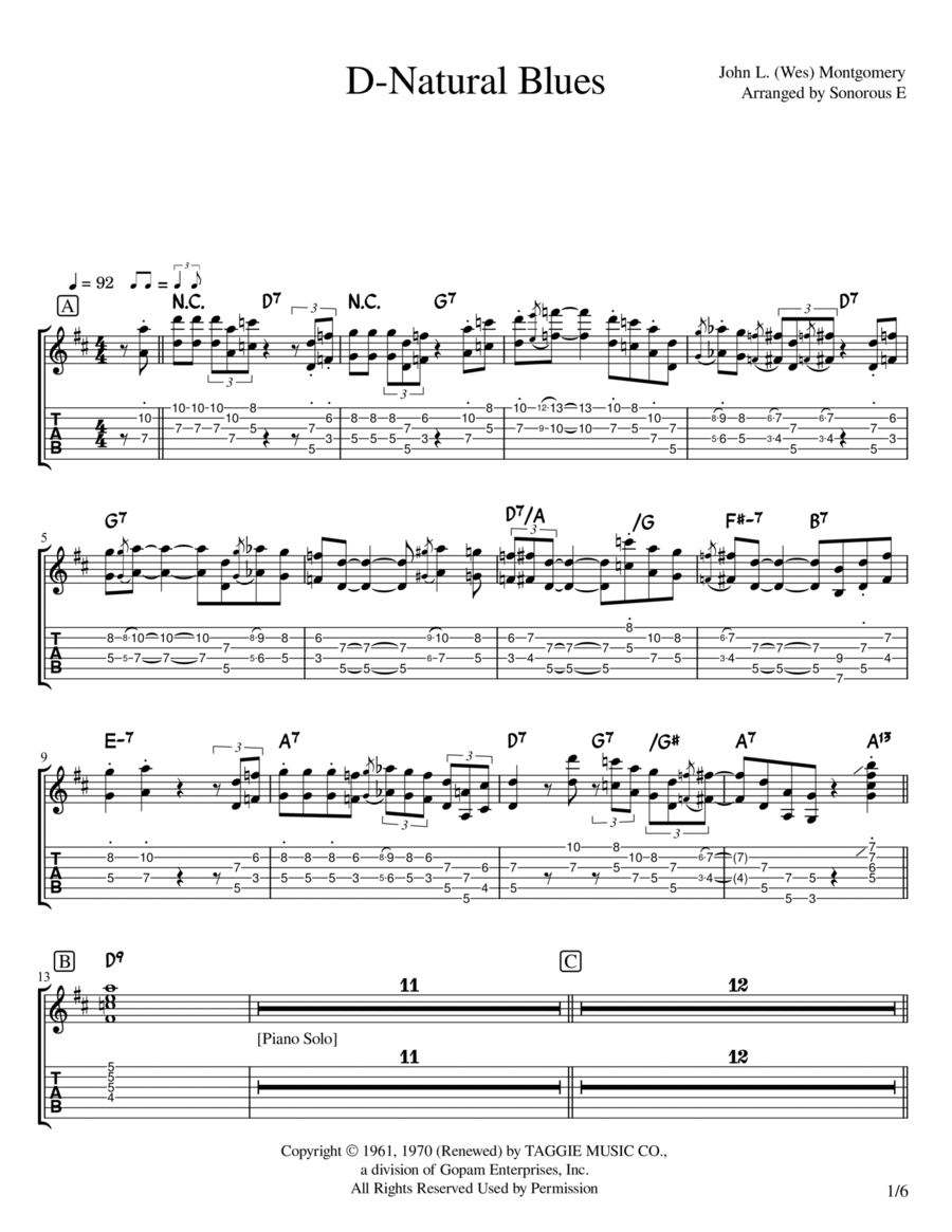 D Natural Blues D Natural Blues Electric Guitar scores gallery preview page 1