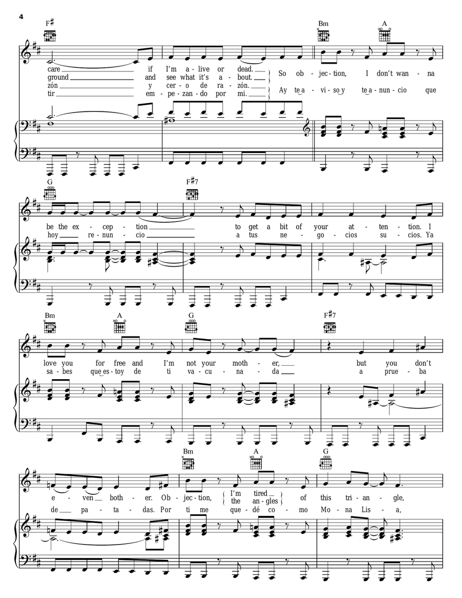 Objection (Tango) Piano, Vocal, Guitar scores gallery preview page 4