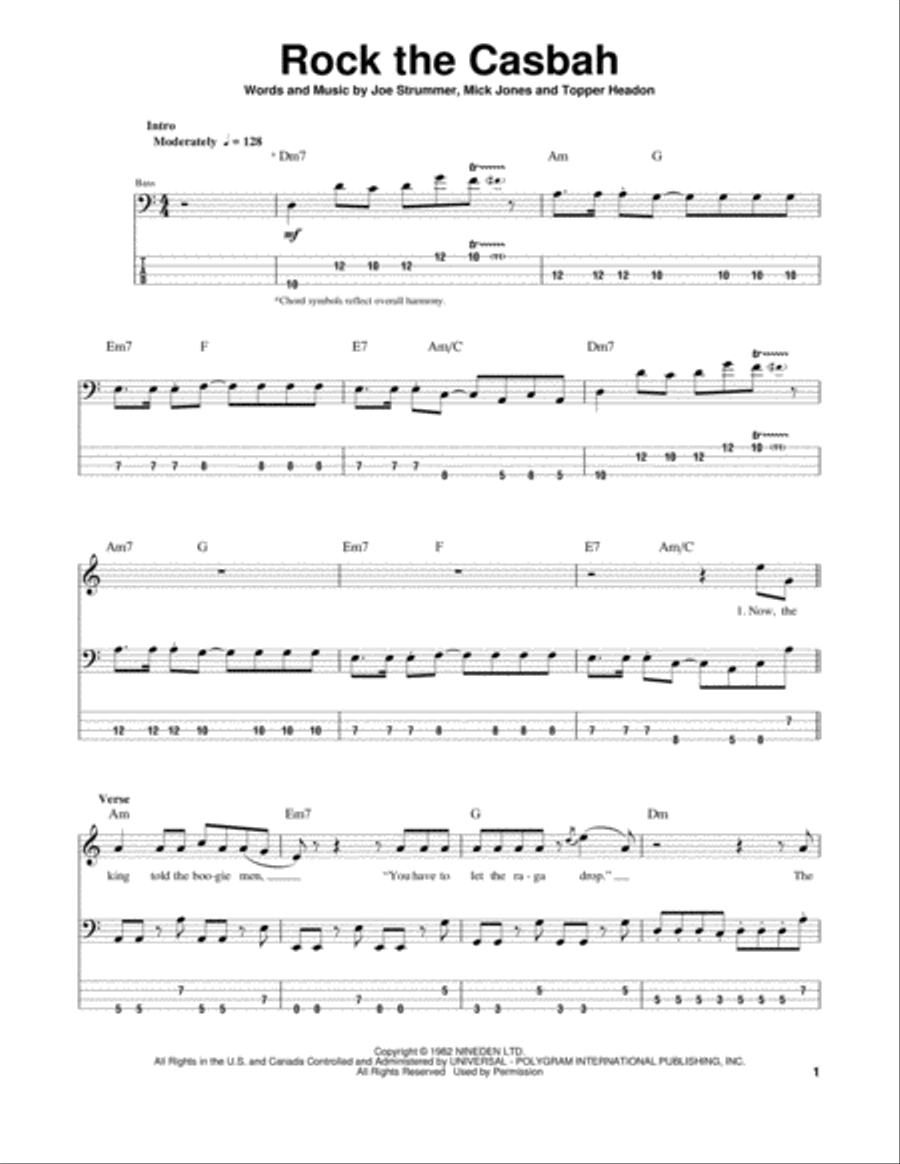 Rock The Casbah Bass Guitar Tablature scores gallery preview page 1
