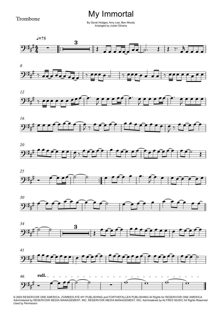 My Immortal Trombone Solo scores gallery preview page 1