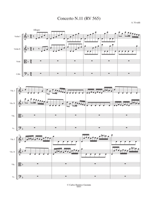 Vivaldi Concerto RV 565 in d min arr. String Quartet Score and parts