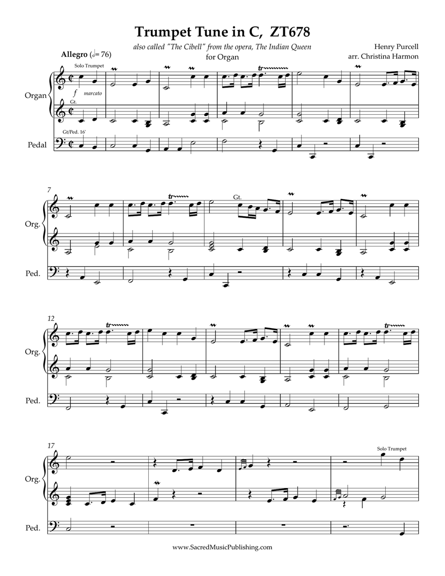 Purcell -Trumpet Tune in C Major - Organ Trumpet scores gallery preview page 2