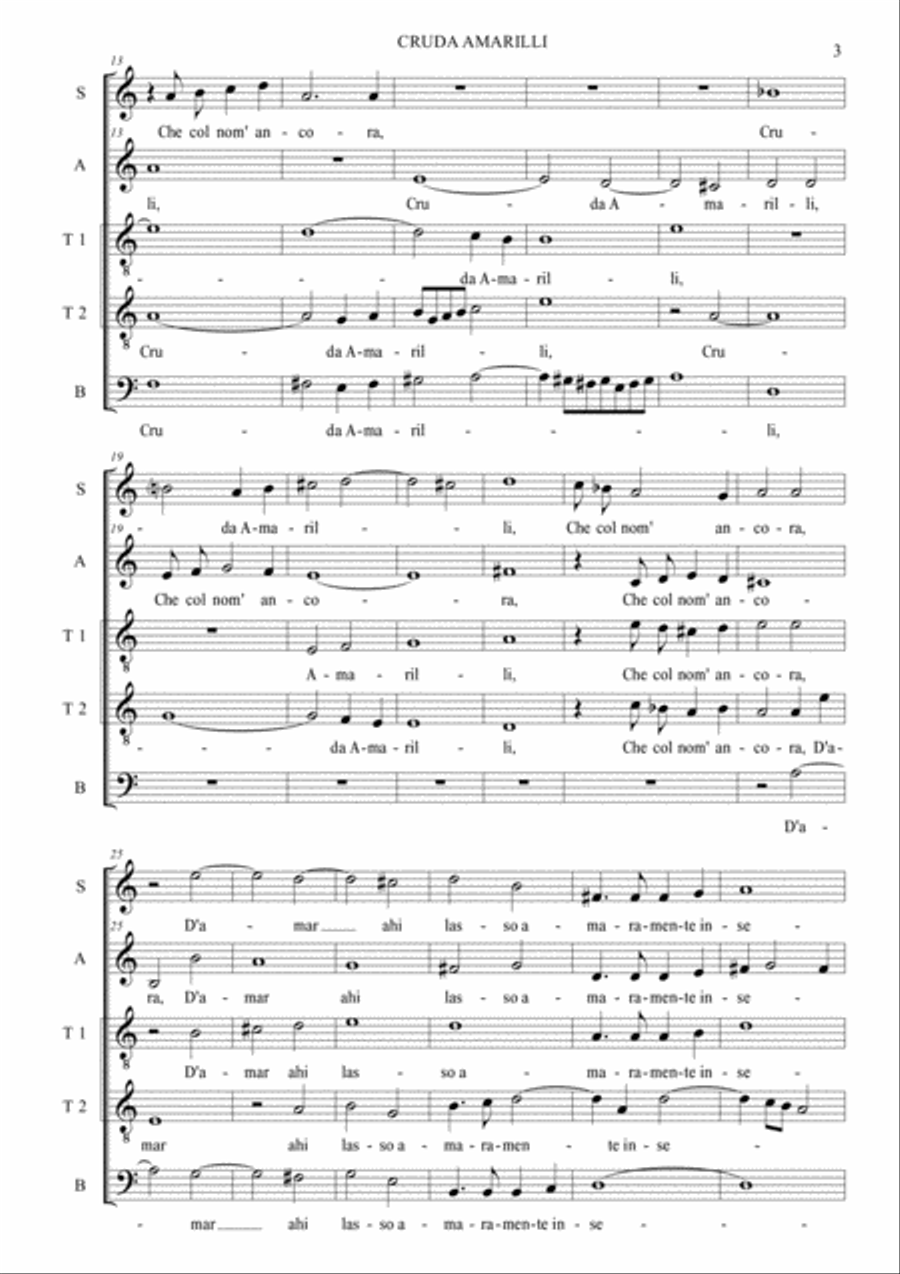 CRUDA AMARILLI - Sigismondo d'India - Arr. for SATTB Choir SATTB scores gallery preview page 3