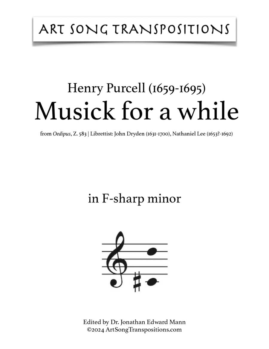 PURCELL: Musick for a while (transposed to F-sharp minor)