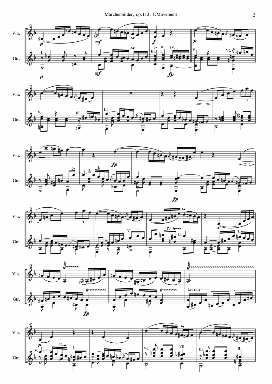 Märchenbilder, op.113, 1st Movement (Duet for Classical Guitar+Violin) String Duet scores gallery preview page 6