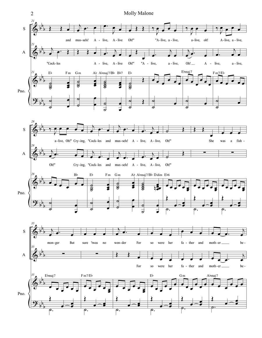 Molly Malone (Duet for Soprano and Alto Solo) Alto Voice scores gallery preview page 3