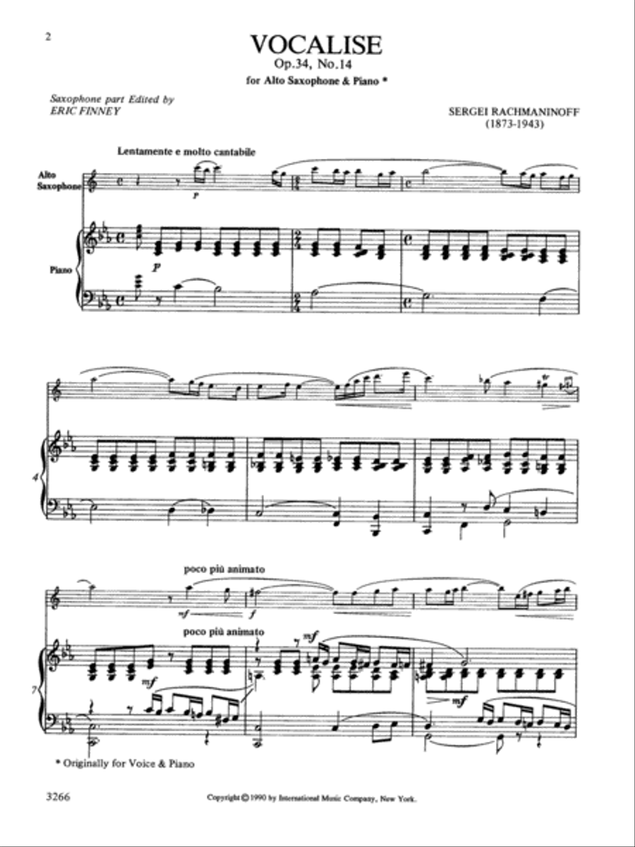 Vocalise, Opus 34, No. 14 Alto Saxophone scores gallery preview page 2
