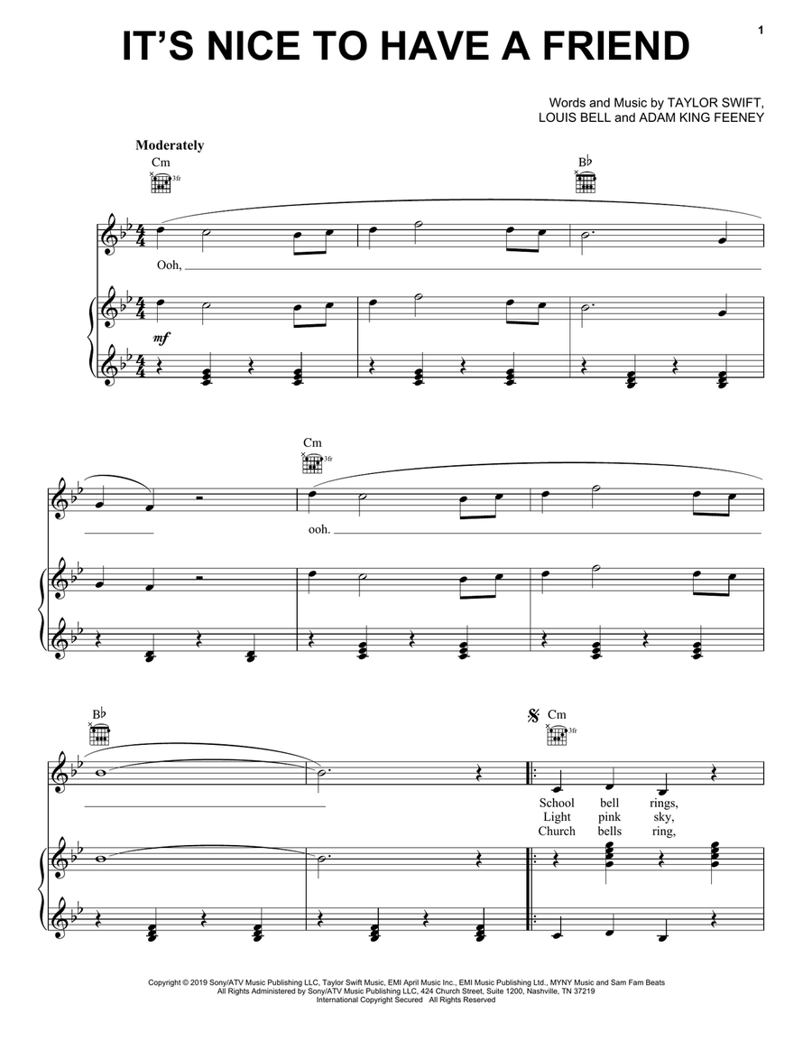 It's Nice To Have A Friend Piano, Vocal, Guitar scores gallery preview page 1