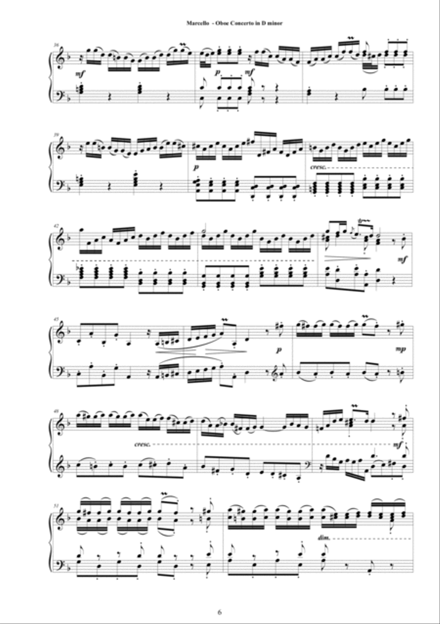 Marcello - Oboe Concerto in D minor for Piano solo Marcello - Oboe Concerto in D minor for Piano solo Piano Solo scores gallery preview page 6