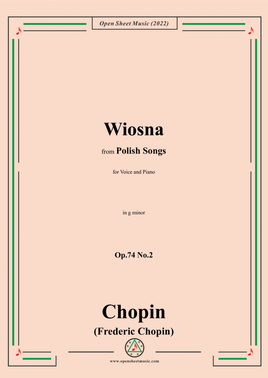 Chopin-Wiosna(Der Frühling),in g minor,Op.74 No.2,from Polish Songs,for Voice and Piano Voice Solo scores gallery preview page 1