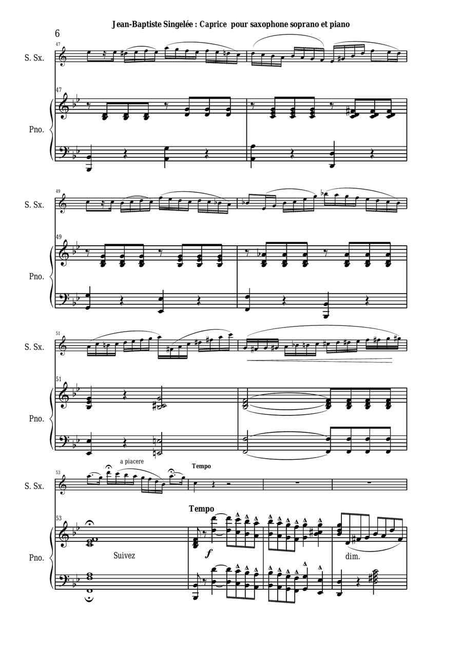 Jean-Baptiste Singelée - Caprice for Soprano saxophone and piano Soprano Saxophone scores gallery preview page 6