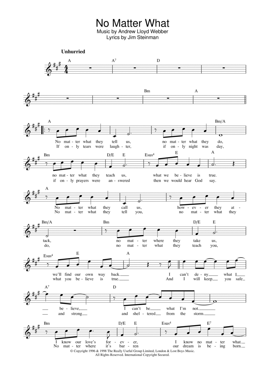 No Matter What (from Whistle Down The Wind) Piano scores gallery preview page 1