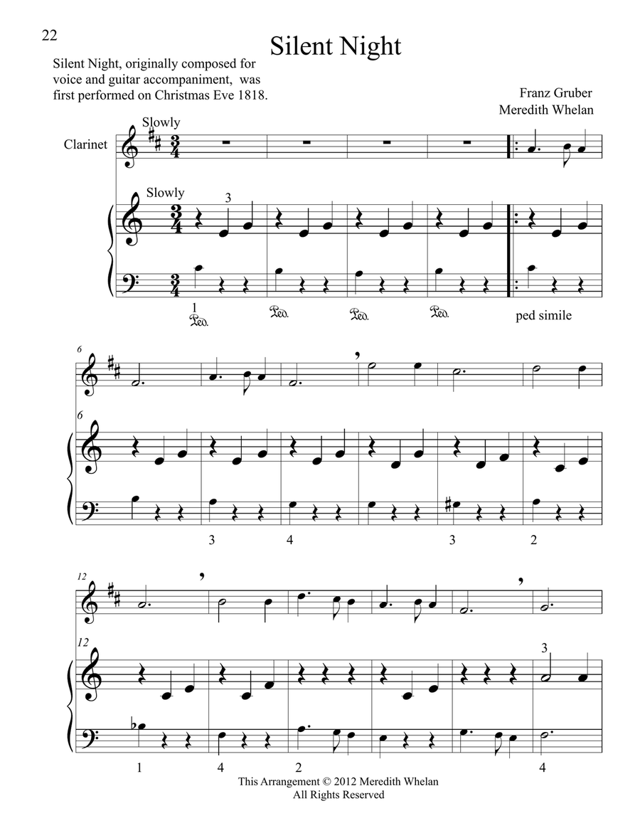Christmas Duets for Clarinet Piano Silent Night by Meredith