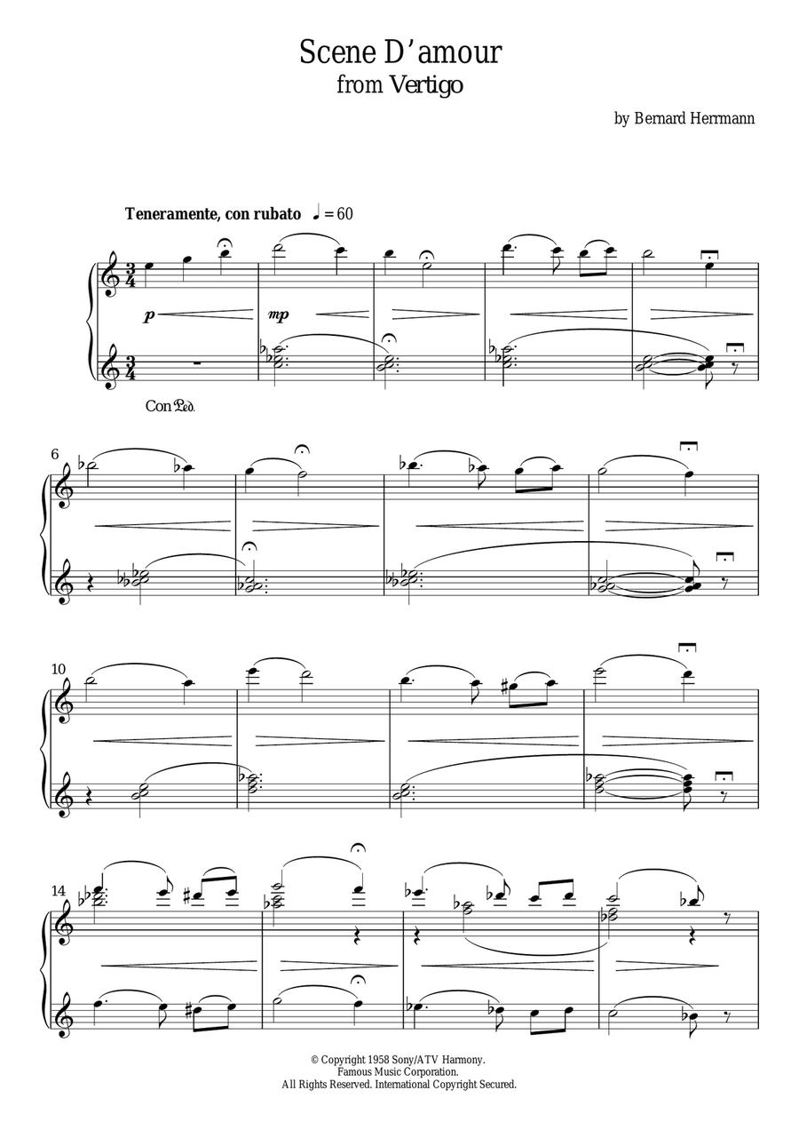 Scene D'amour From Vertigo Piano Solo scores gallery preview page 1