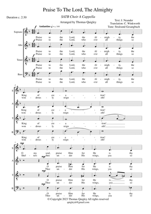 Praise To The Lord, The Almighty (SATB A Cappella)