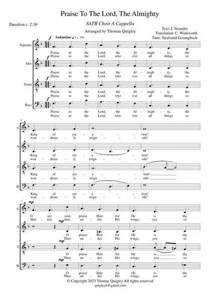Praise To The Lord, The Almighty (SATB A Cappella) image number null