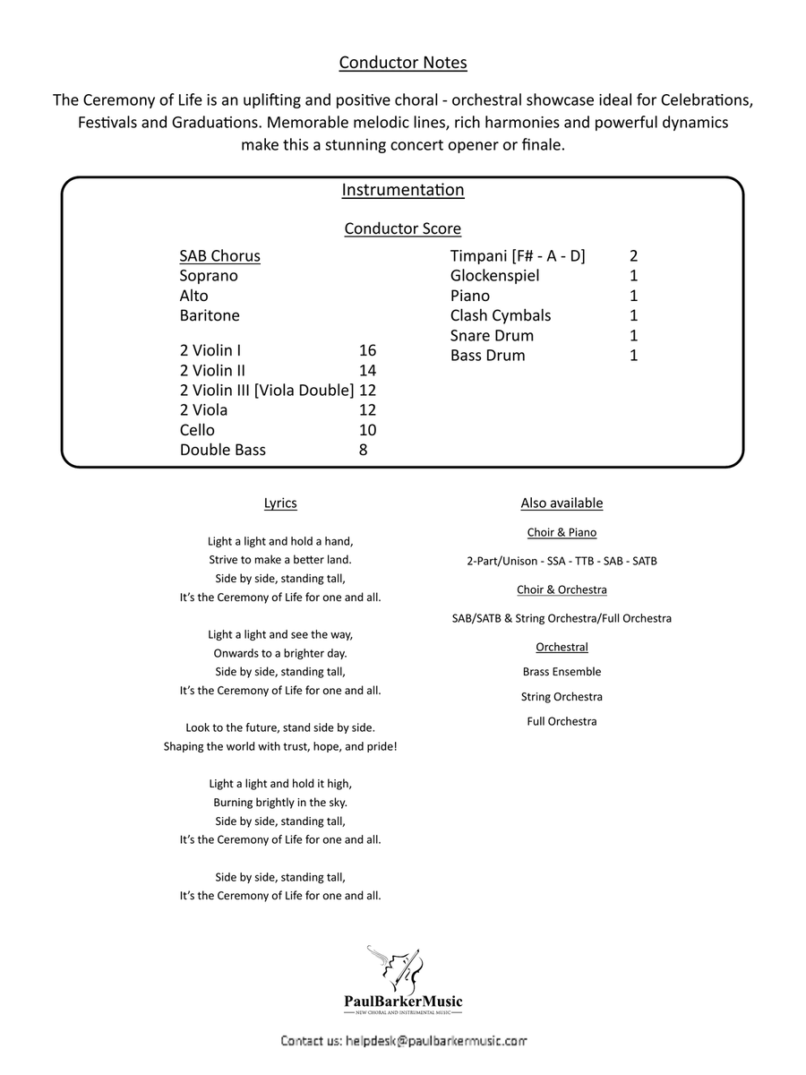 The Ceremony of Life [SAB Choir & String Orchestra] 3-Part scores gallery preview page 2