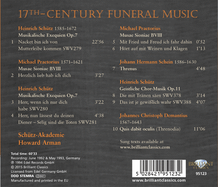 Schuetz, Praetorius, Schein & Demantius: 17th Century Funeral Music  Sheet Music
