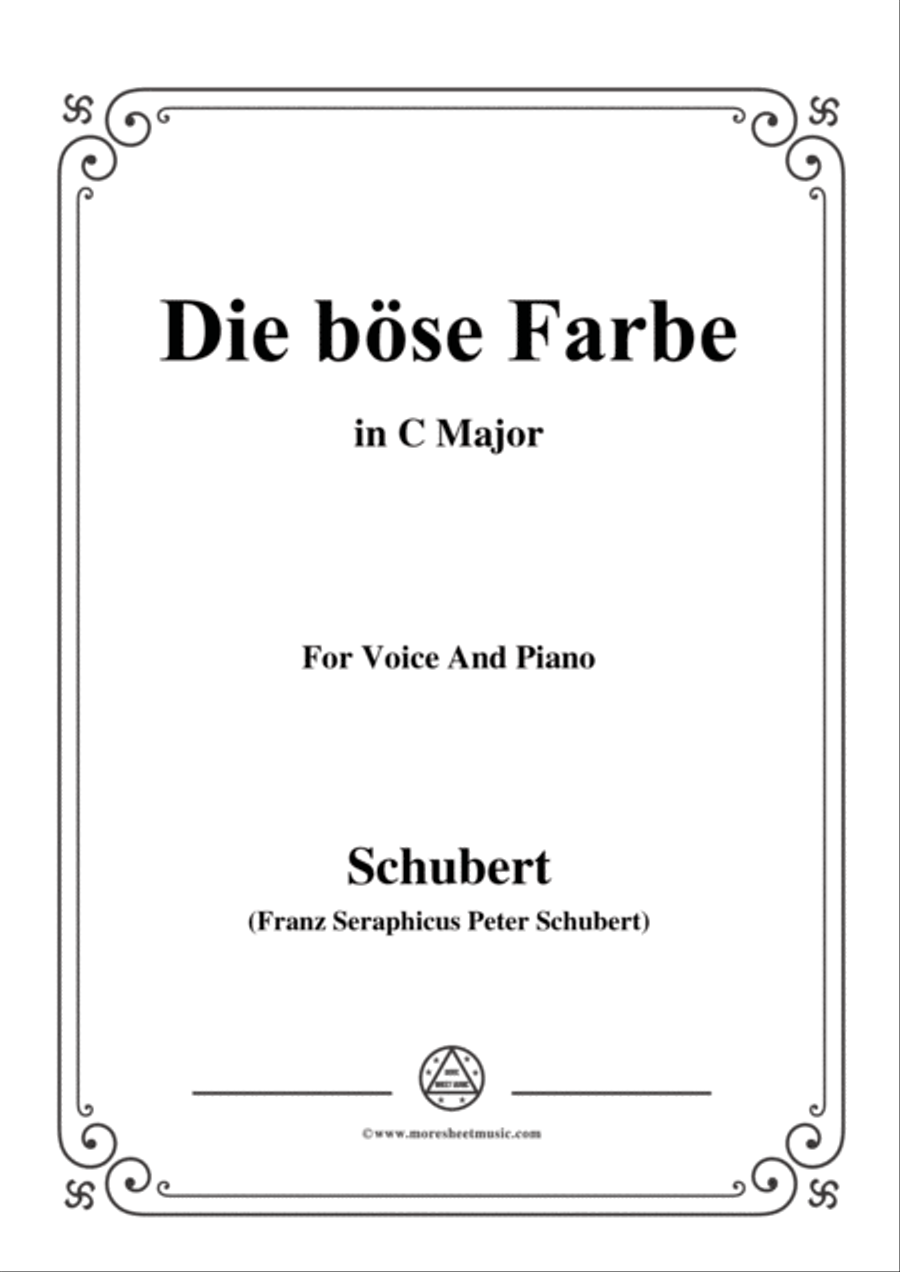 Schubert-Die böse Farbe,from 'Die Schöne Müllerin',Op.25 No.17,in C Major,for Voice&Piano Voice scores gallery preview page 1