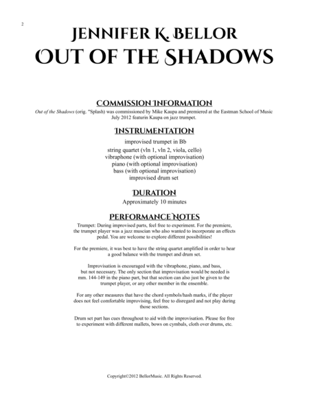 Out of the Shadows - jazz trumpet, string quartet, vibraphone, piano, bass, drums image number null