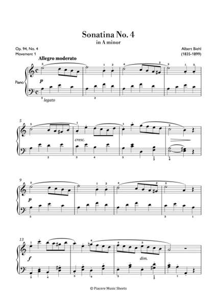 Biehl - Sonatina No. 4 Op. 94 in A minor (Allegro Moderato) - Easy image number null