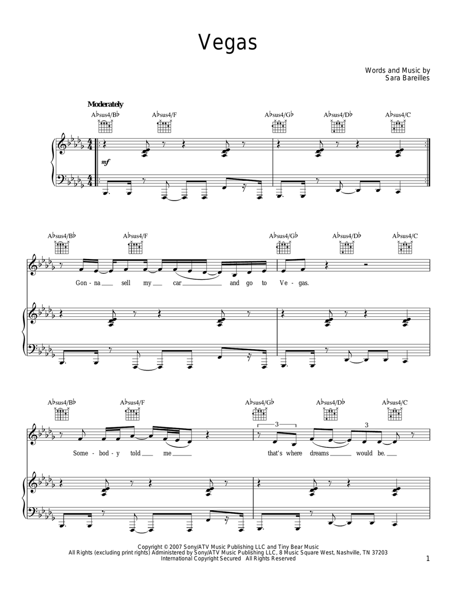 Vegas Vegas Piano, Vocal, Guitar scores gallery preview page 1