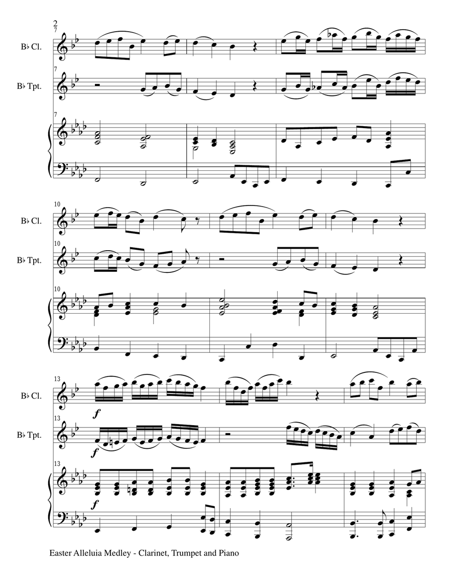 EASTER ALLELUIA MEDLEY (Trio – Bb Clarinet, Bb Trumpet/Piano) Score and Parts Small Ensemble scores gallery preview page 2