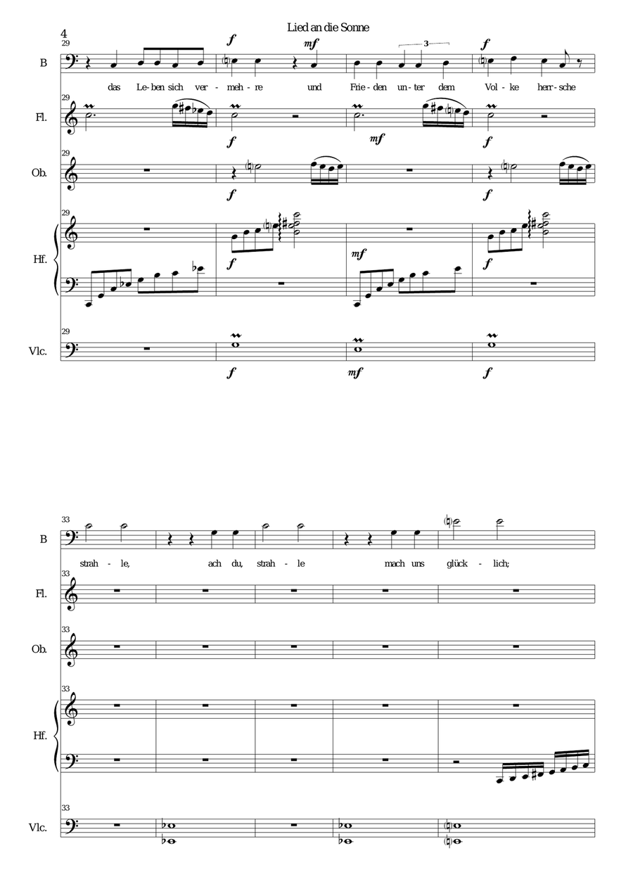 ATON part 5-Lied an die Sonne - bass voice, harp, flute, oboe, cello Flute scores gallery preview page 4