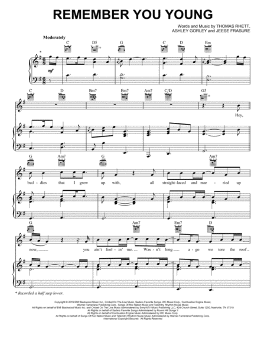 Remember You Young Piano, Vocal, Guitar scores gallery preview page 1