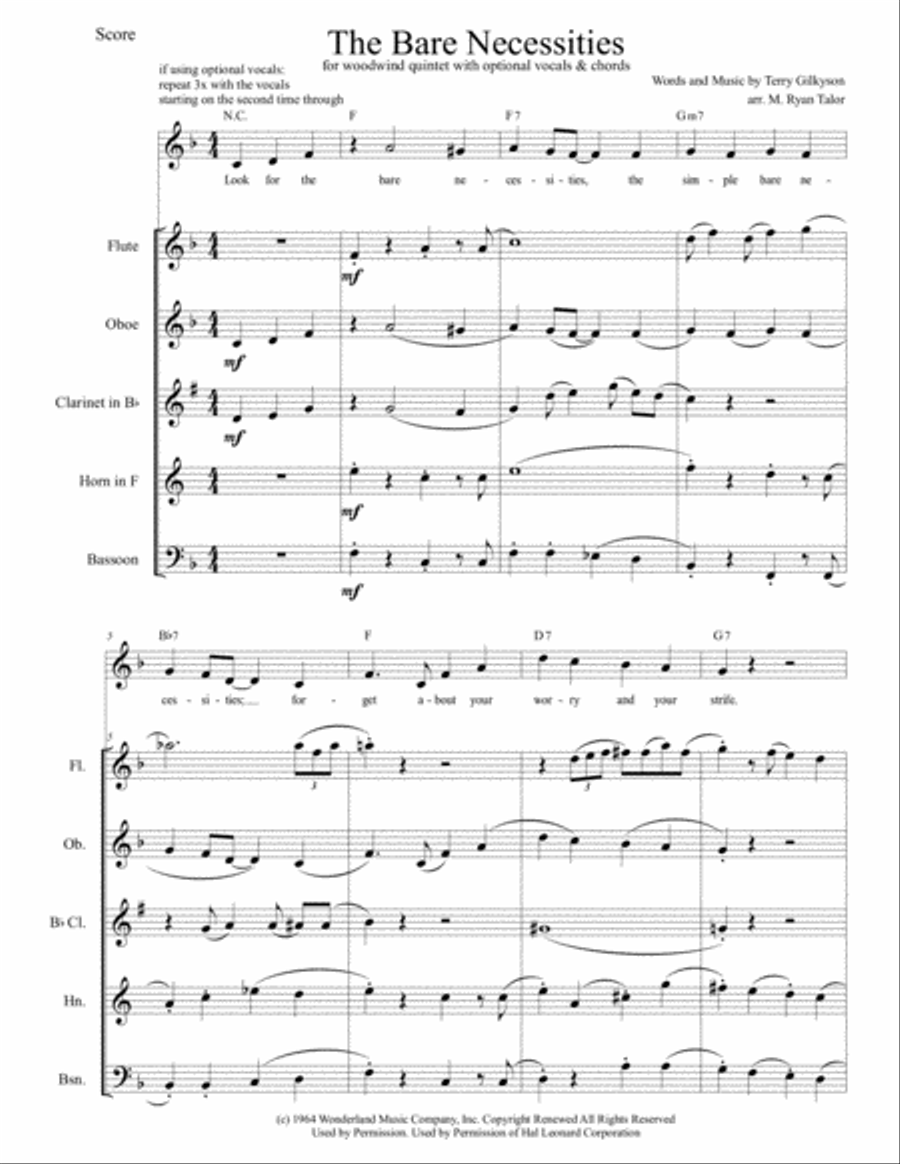 The Bare Necessities from THE JUNGLE BOOK Woodwind Quintet scores gallery preview page 1