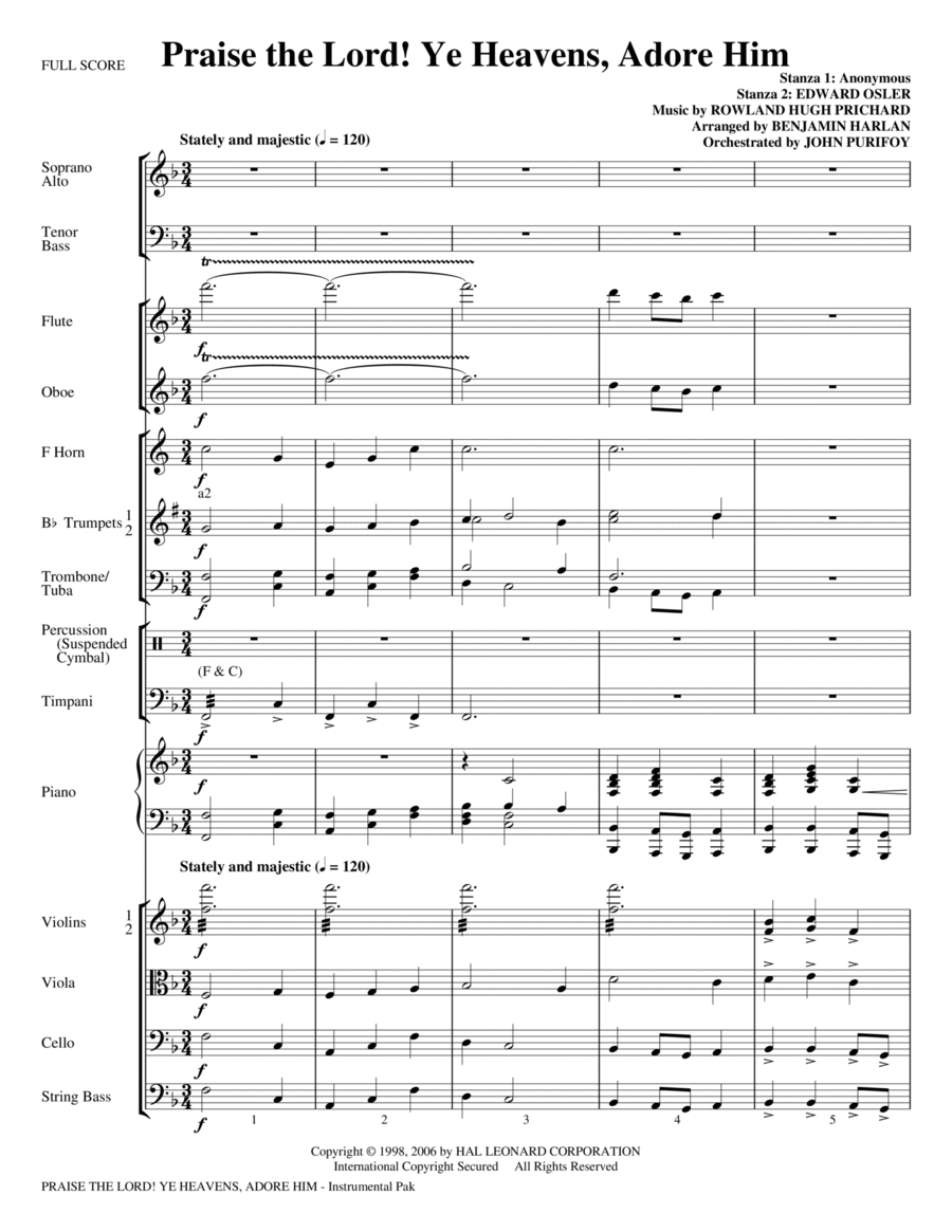 Praise The Lord! Ye Heavens, Adore Him - Full Score Choir scores gallery preview page 1