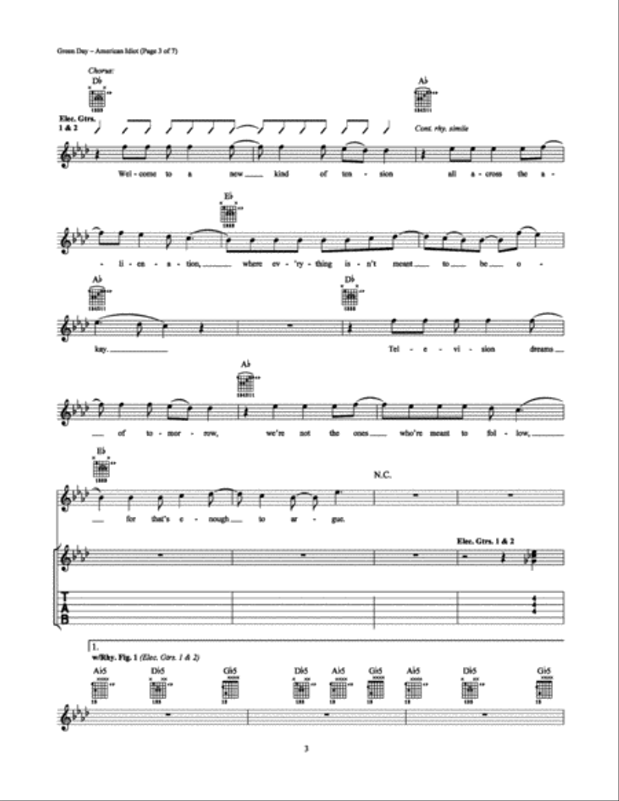 American Idiot American Idiot Electric Guitar scores gallery preview page 3