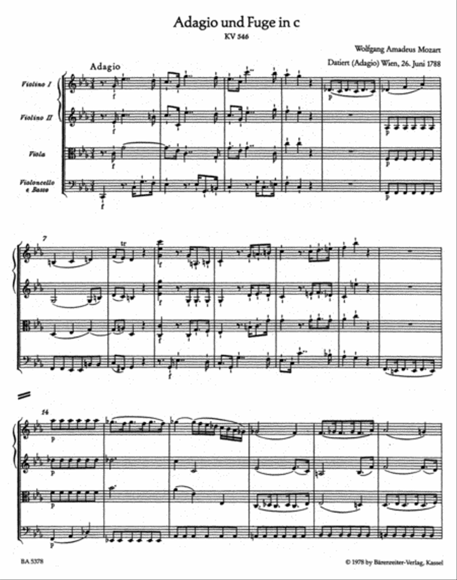 Adagio and Fugue for Strings and Winds c minor KV 546 Set of Parts scores gallery preview page 2