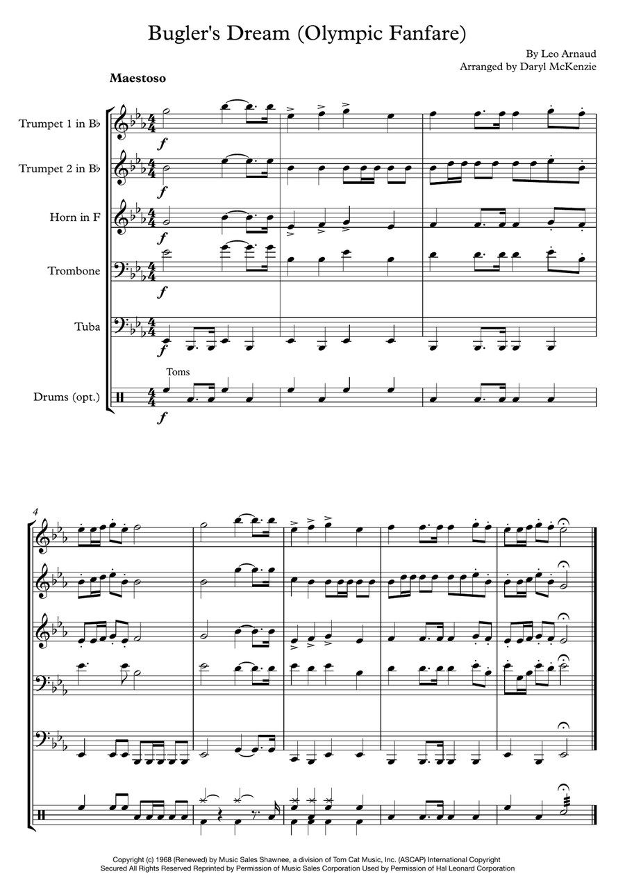 Bugler's Dream (Olympic Fanfare) Brass Ensemble scores gallery preview page 1