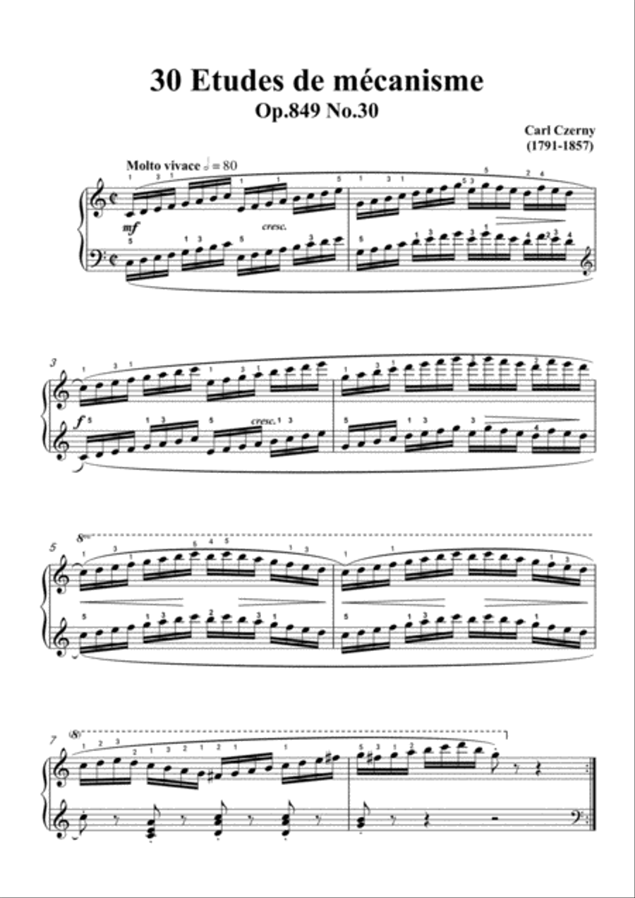 Czerny-30 Etudes de mécanisme,Op.849 No.30,Molto vivace in C Major,for Piano Piano Method scores gallery preview page 3