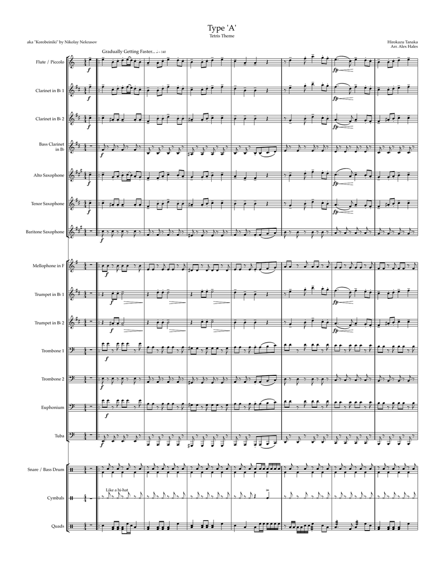 'Type A' aka Tetris Theme Marching Band scores gallery preview page 1
