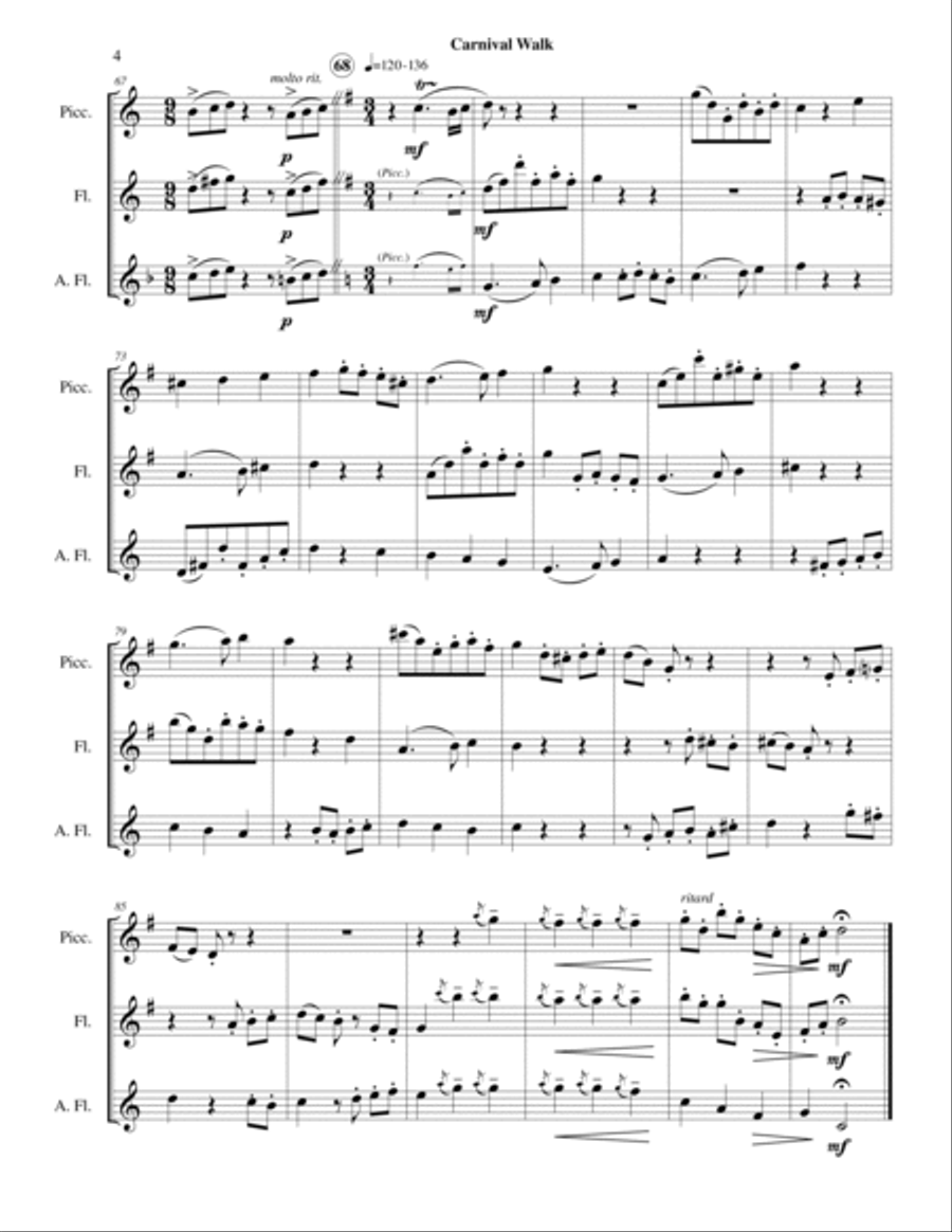 Carnival Walk (Picc-Fl-Alto) Woodwind Trio scores gallery preview page 6