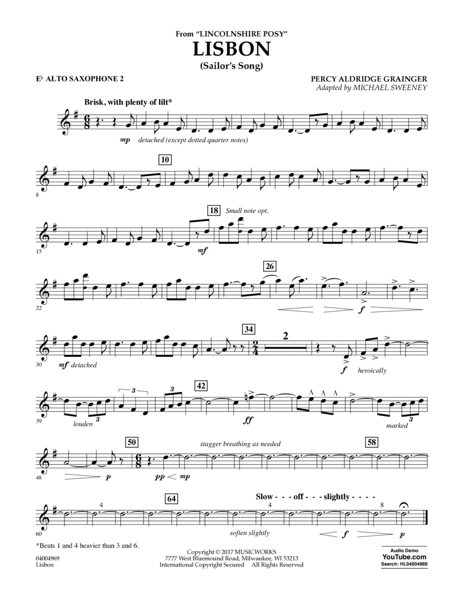 Lisbon (from Lincolnshire Posy) - Eb Alto Saxophone 2 Concert Band scores gallery preview page 1