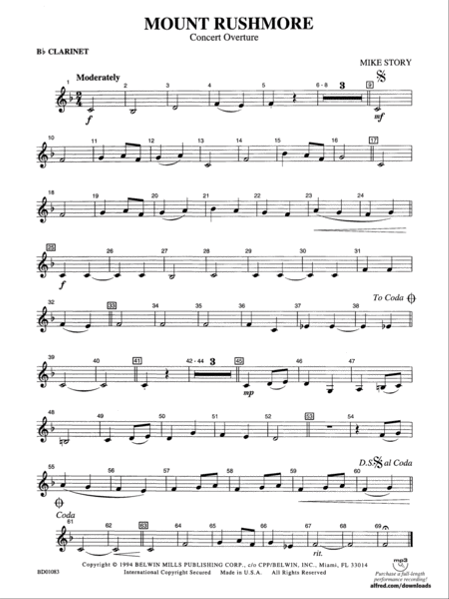 Mount Rushmore: 1st B-flat Clarinet Concert Band scores gallery preview page 1