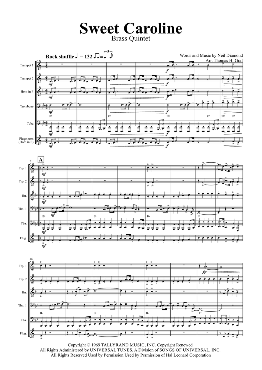 Sweet Caroline Brass Ensemble scores gallery preview page 1