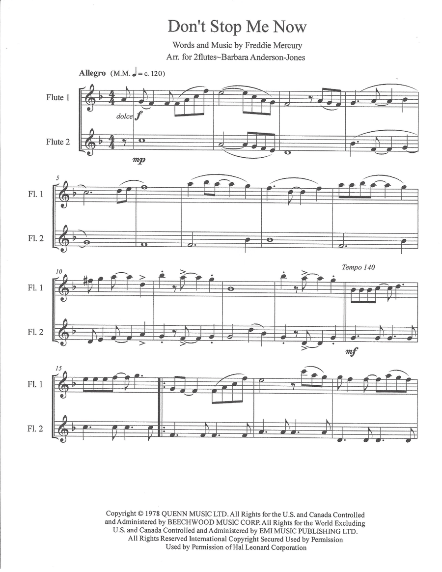 Don't Stop Me Now Flute Duet scores gallery preview page 2