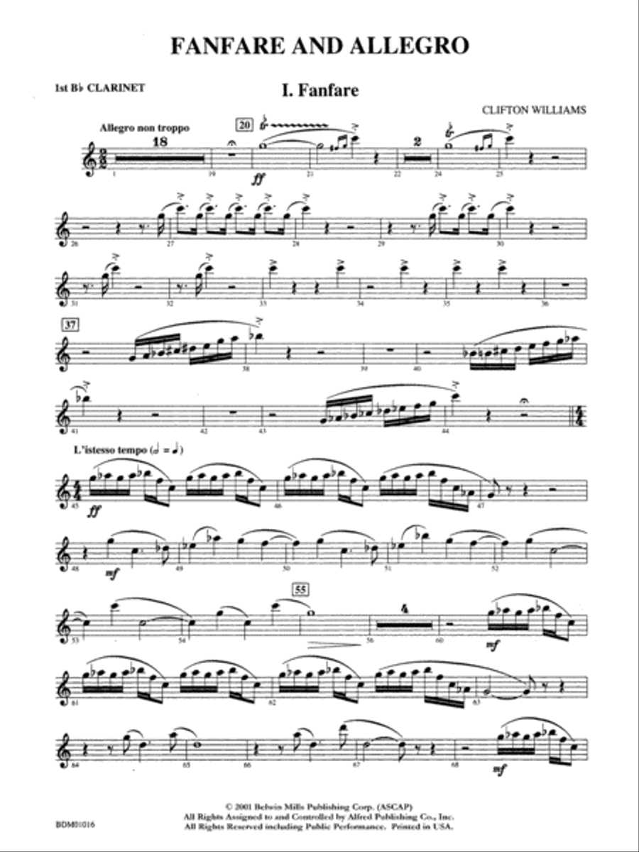 Fanfare and Allegro: 1st B-flat Clarinet Concert Band scores gallery preview page 1