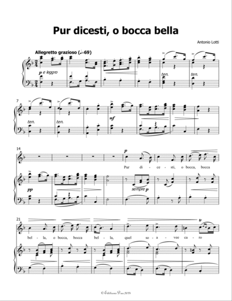 Pur dicesti,o bocca bella, by Antonio Lotti, in F Major Voice scores gallery preview page 3