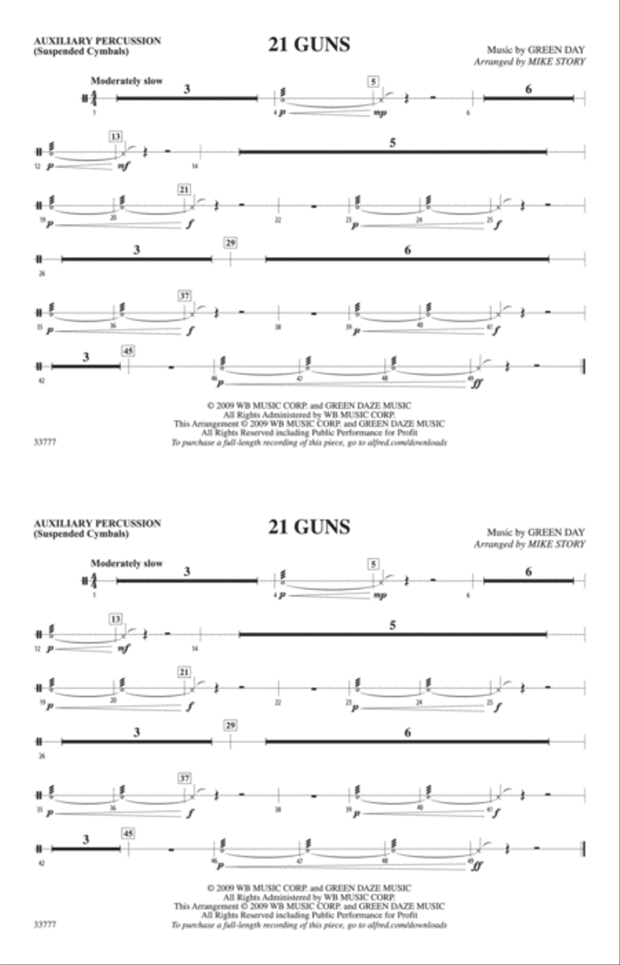 21 Guns: Auxiliary Percussion Marching Band scores gallery preview page 1