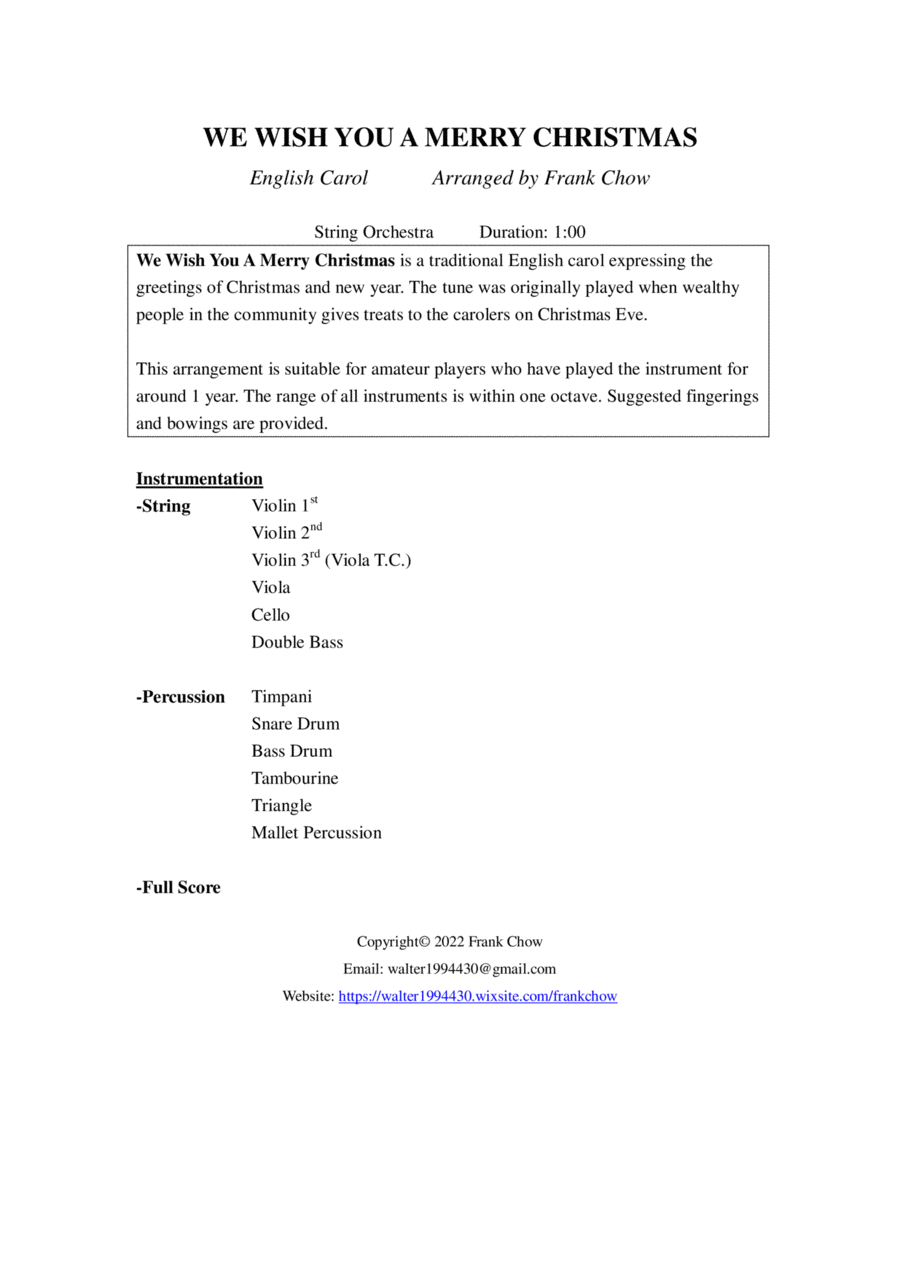 We Wish You A Merry Christmas String Orchestra scores gallery preview page 1